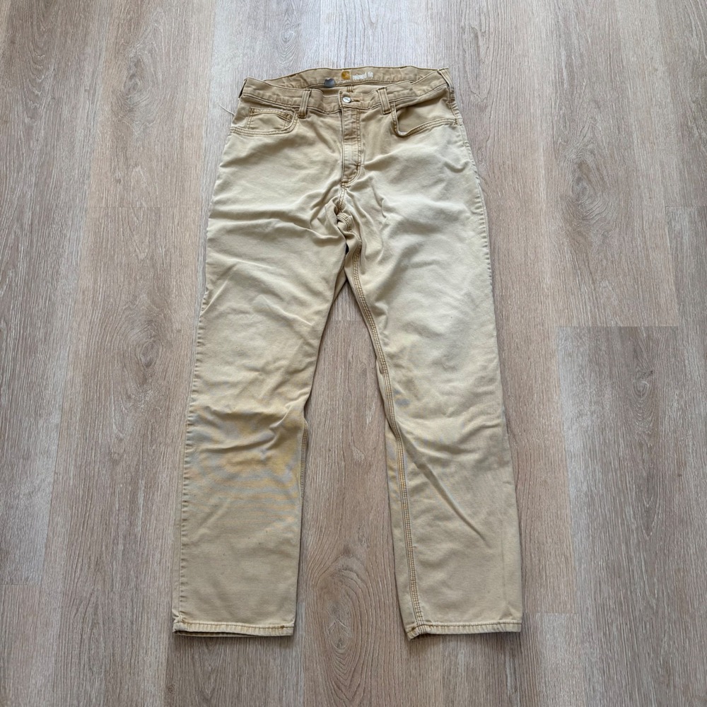 Carhartt 102517-918 Relaxed Fit Canvas Work Pants Mens 34x32 Tan Rugged Utility - Picture 1 of 12